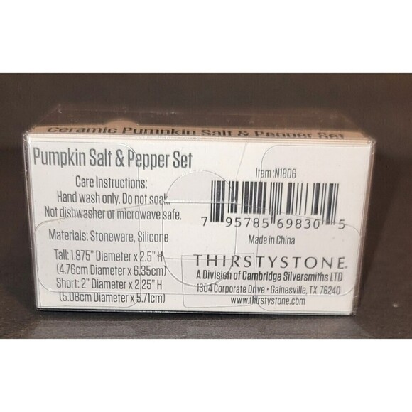 NIB Thirsty Stone White Ceramic Pumpkin Salt & Pepper Shaker - Picture 6 of 6